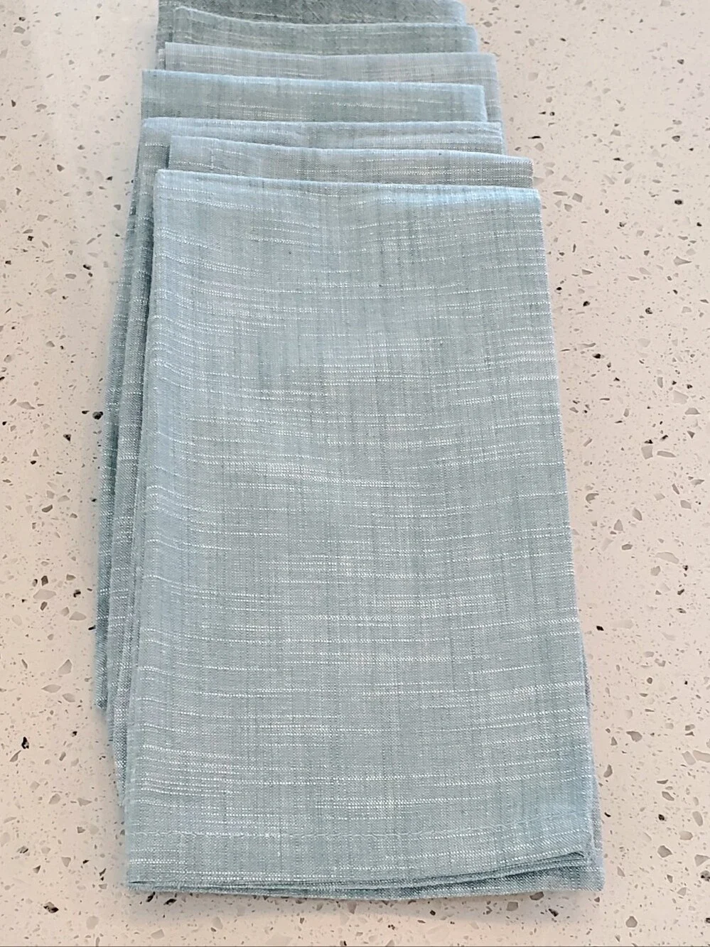 Pier 1 Imports Set Of 8, 100% Cotton Woven Dinner Napkins, Sea Foam Green/White